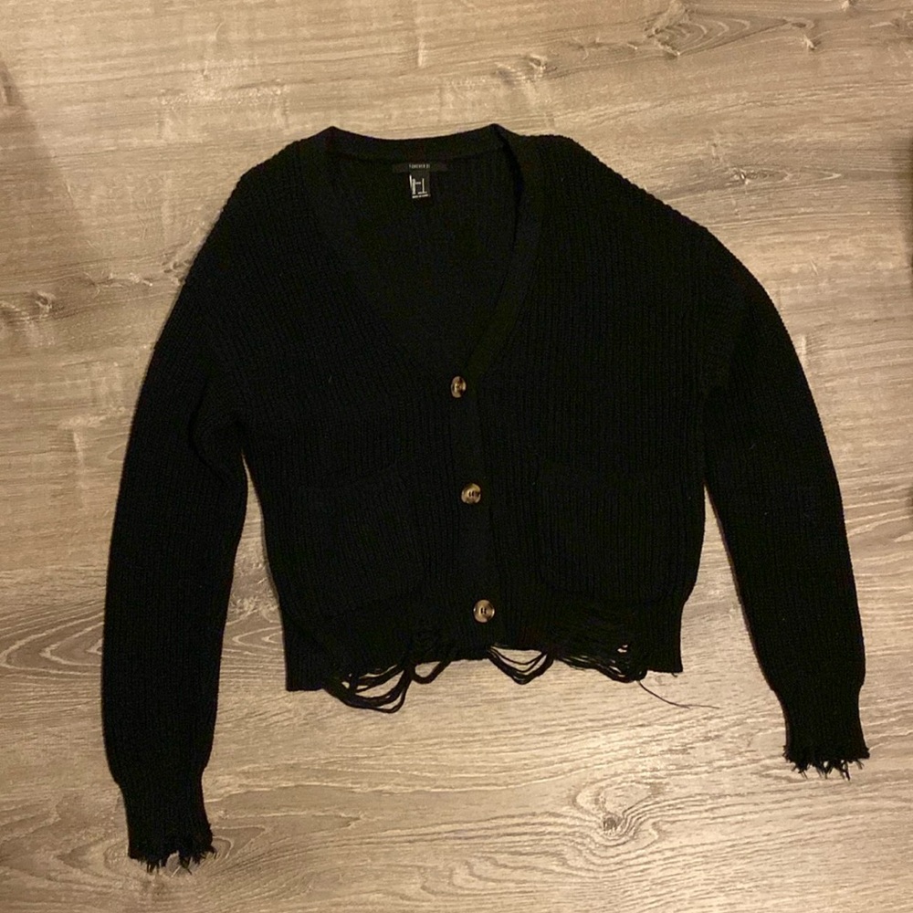 Forever 21 black ripped cardigan sweater